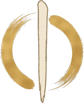 Posturogenesis mark: a brush-drawn circle with an upright stroke through the centre